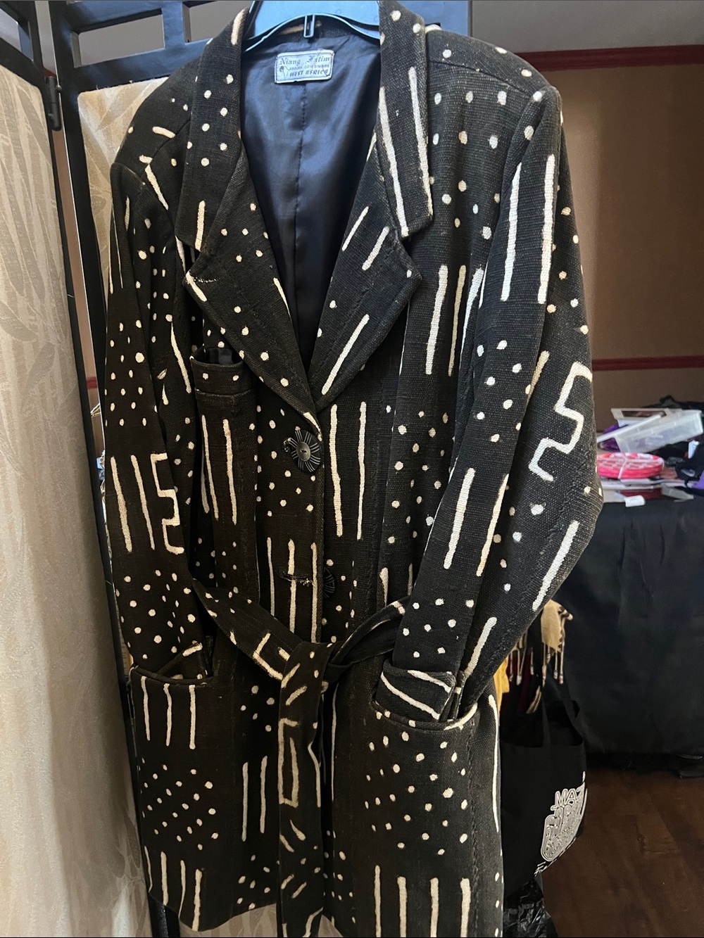 Black & Cream Patterned Women’s Coat - Mud Cloth